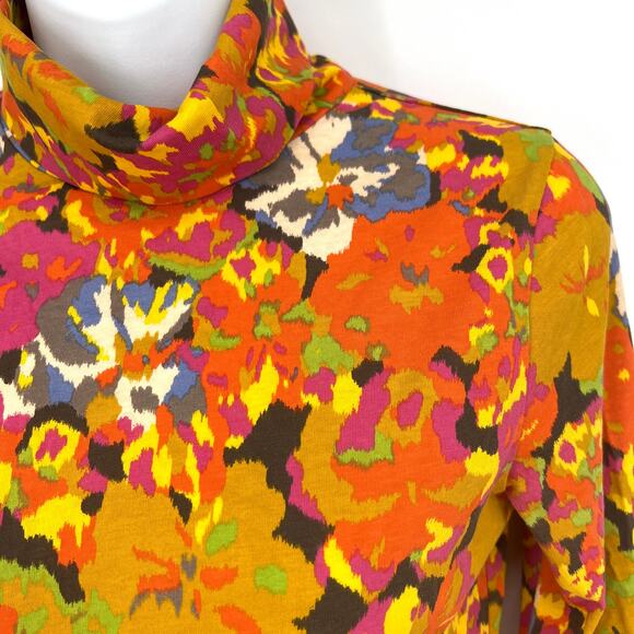 J. Crew Re-Imagined Retro Print Cotton Turtleneck Hippie Boho Size Small - Picture 2 of 7